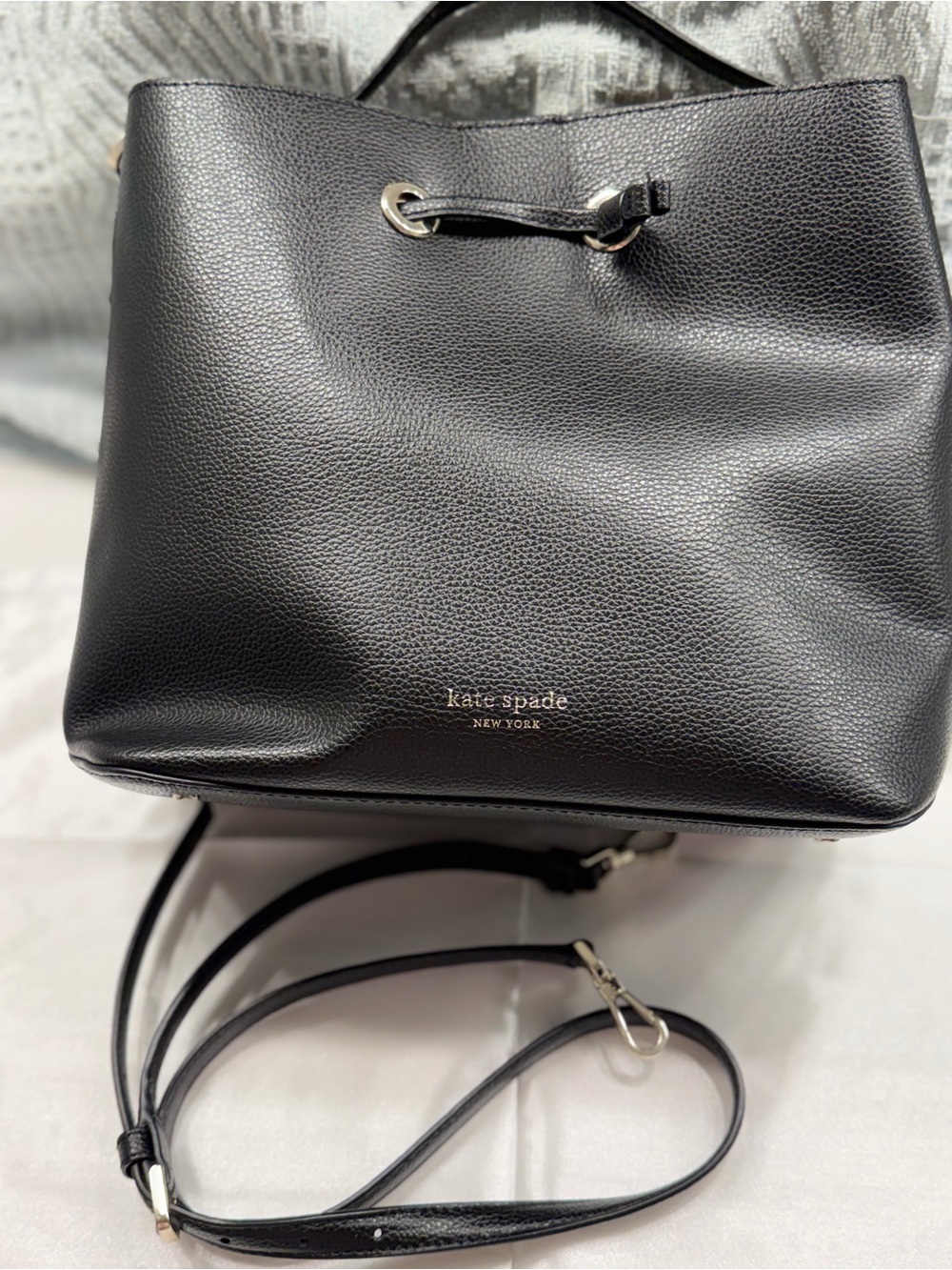 kate spade Black Pebbled Leather Drawstring Crossbody Bag